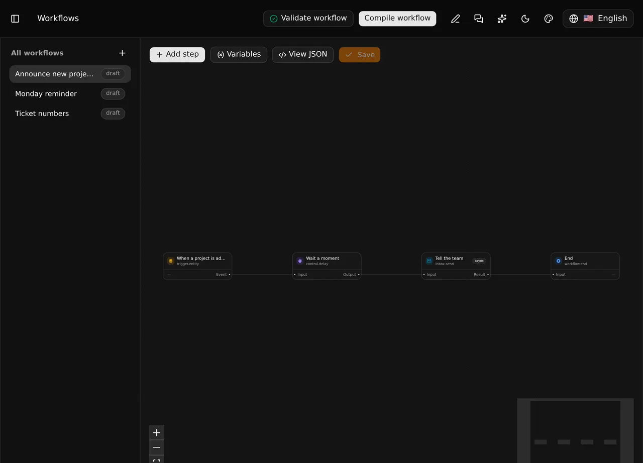 The workflow canvas with connected steps