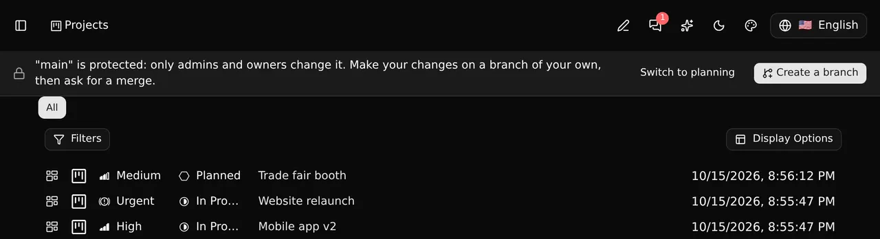 Sharing and access settings of a protected branch